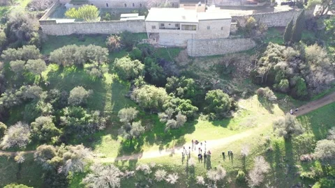 Mount Tabor, Israel: The Monastery of the Transfiguration. Aerial Shot Video stock 146282833