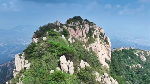 Mount Tai Misty Dawn Drone Shot 4K Video stock 337051609