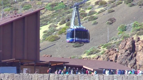 Mount Teide Cable Car departs from base station in Tenerife, Canary Islands Stock Footage 103101106