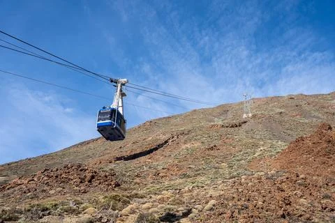 Mount Teide cable car going up to volcano Stock Photos