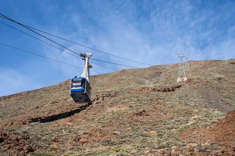 Mount Teide cable car going up to volcano Stock Photos