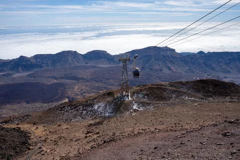 Mount Teide cable car going up to volcano Stock Photos