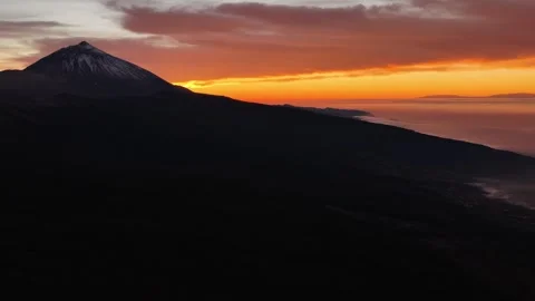 Mount Teide Rising Above Tenerife Coast at Golden Hour Stock Footage 346500563