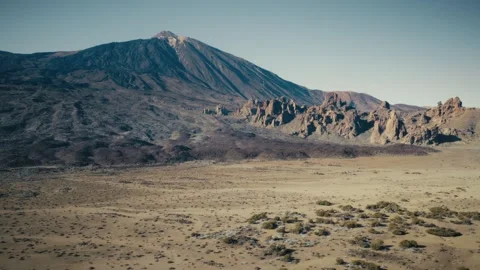 Mount Teide Rising Above the Volcanic Plain of Las Cañadas, Teide National Stock Footage 346289681