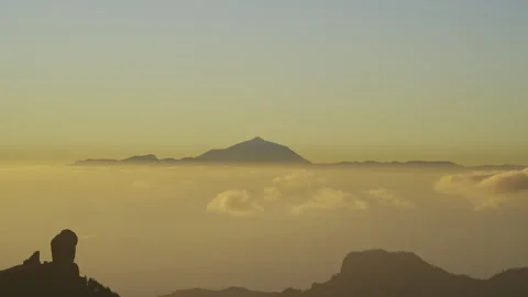 Mount Teide at Sunset Above Sea of Clouds from Pico de las Nieves Gran Canaria Stock Footage 342283091