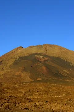 Mount Teide volcano summit under clear blue sky, Tenerife Stock Photos