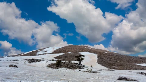 Mount top in snow under cloudy sky Stock Footage 259071711