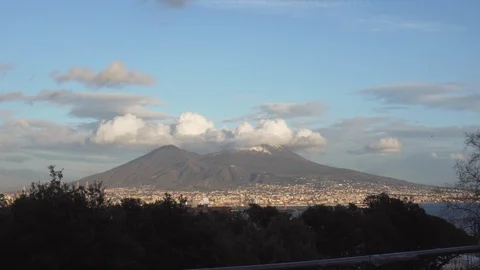 Mount Vesuvius at the sunset in Naples - Pan Stock Footage 109407828
