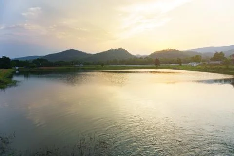 Mount Warning river sugar cane and sun Stock Photos