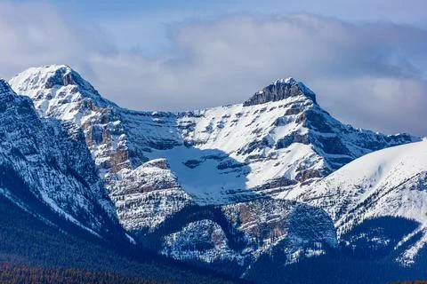Mount Whyte and Mount Niblock in Winter at Lake Louise in Banff National Pa.. Stock Photos