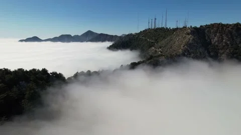 Mount Wilson Antenna Ridge Above Sea of Clouds, 4K Stock Footage 153052154