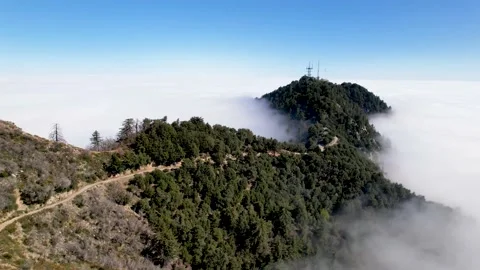 Mount Wilson Forested Peak Emerging from Clouds, 4K Stock Footage 153052127