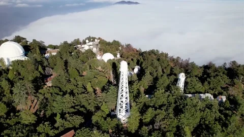 Mount Wilson Observatory Towers and Domes Above Clouds, 4K Stock Footage 153052204