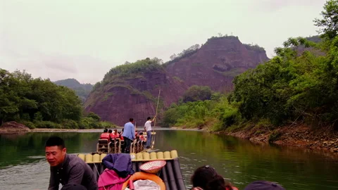 Mount Wuyi Nine Bends River tourists bamboo rafting, Wuyishan, China Video stock 277737221