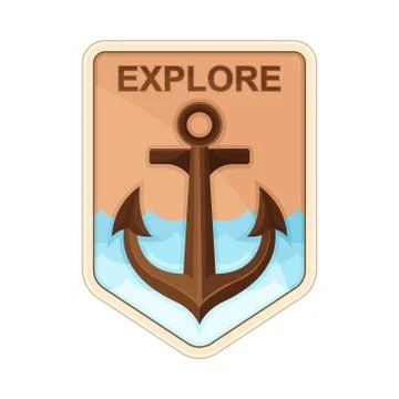 Mountain Adventure Rectangle-shaped Badge with Anchor Vector Item Stock Illustration