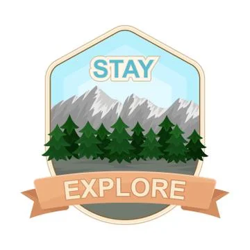 Mountain Adventure Rectangle-shaped Badge with Anchor Vector Item Stock Illustration