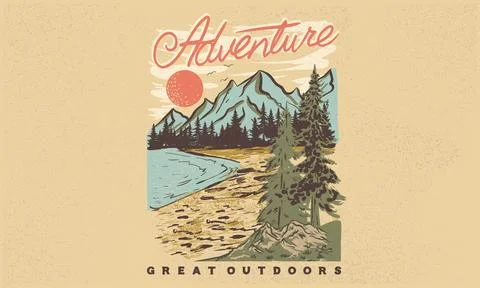 Mountain adventure vintage print design. Stock Illustration
