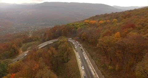 Mountain aerial road Stock Footage 100087002