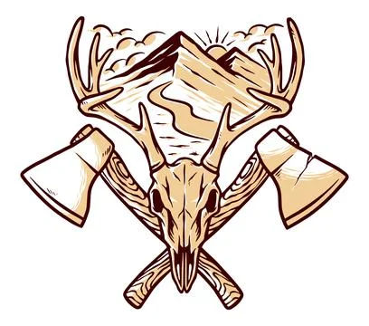 Mountain and axe vector illustration hand drawn Stock-Illustration