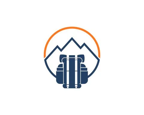 Mountain and backpack in the circle logo Stock Illustration