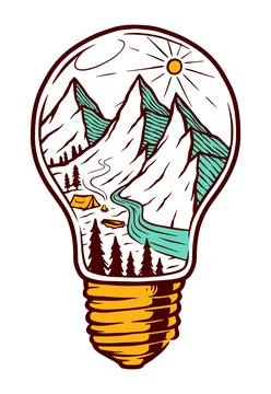Mountain and bulb vector illustration hand drawn Stock Illustration