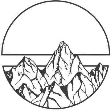 Mountain and clouds inscribed in a circle. Stock Illustration