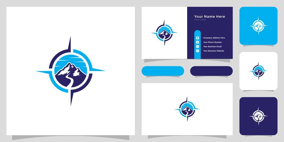 Mountain and compass concept logo design Stock Illustration