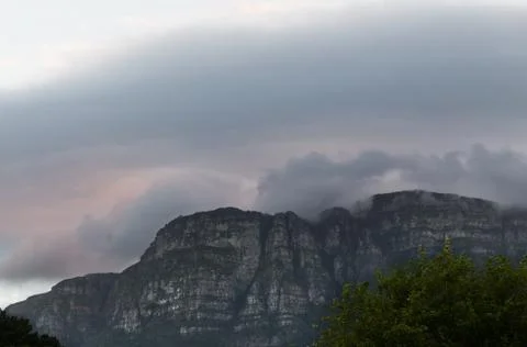 Mountain and dramatic soft clouds 스톡 사진