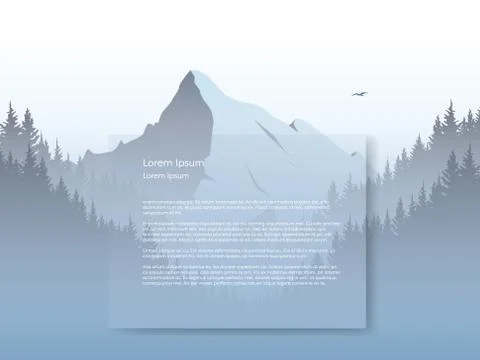 Mountain and forest landscape vector illustration with foggy, haze mountains Stock Illustration
