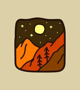 Mountain and full moon design for t-shirt Design, tee design ,patch emblem ba Illustrazione stock