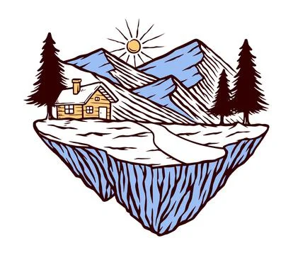 Mountain and house vector illustration Stock Illustration