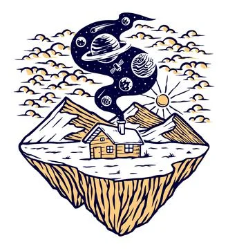 Mountain and house views vector illustration Stock Illustration