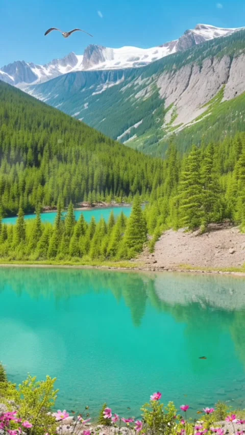 Mountain and lake views Stock Footage 280106982