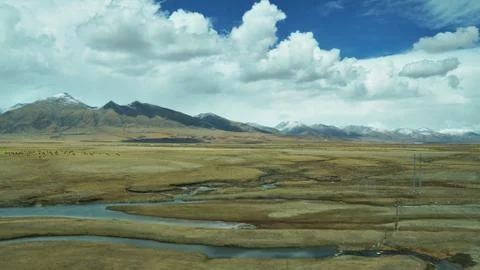 Mountain and land with old town look and clear scenery Stock Photos