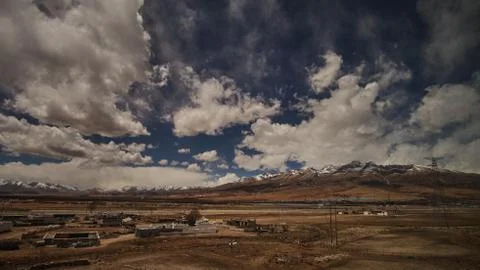 Mountain and Land with some of clouds and sky with high contrast Stock Photos