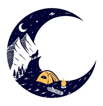 Mountain and moon vector illustration design hand drawn Illustrazione stock
