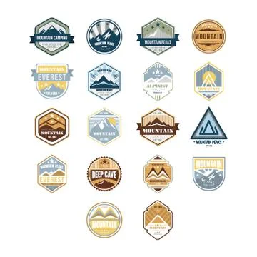 Mountain and Outdoor Adventure Vintage Emblems, Vector Set Stock Illustration