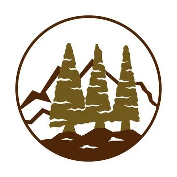 Mountain and Pine Cedar Logo Icon Illustration Brand Identity Stock Illustration