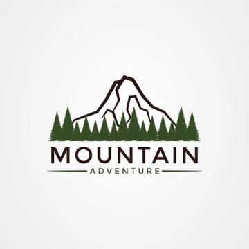 Mountain and pine forest icon logo design. vector illustration Stock Illustration