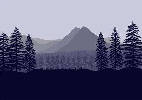 Mountain and pine forest vector Ilustração Stock