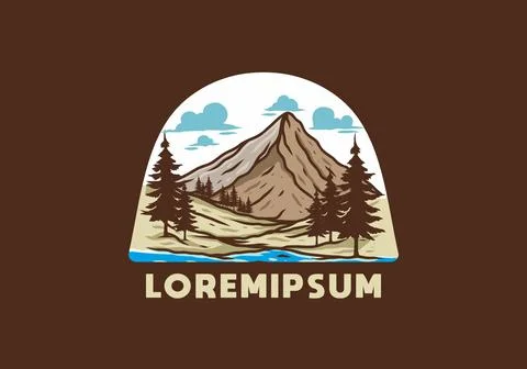 Mountain and pine trees line art illustration Stock Illustration