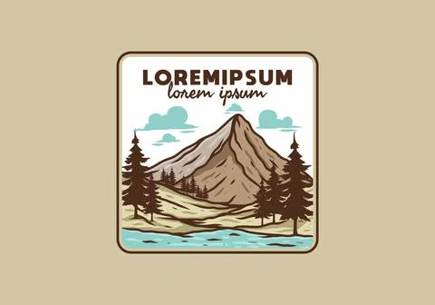 Mountain and pine trees line art illustration Stock Illustration