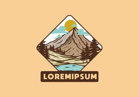 Mountain and pine trees line art illustration Stock Illustration