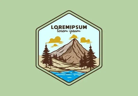 Mountain and pine trees line art illustration Stock Illustration
