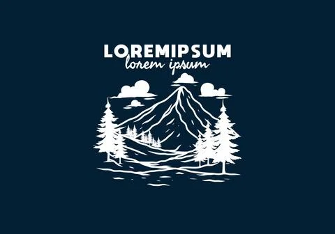 Mountain and pine trees line art illustration Stock Illustration
