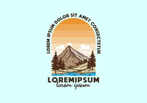 Mountain and pine trees line art illustration Stock Illustration