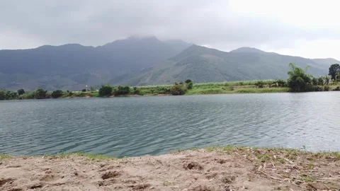 Mountain and river landscape of Danang - Vietnam with drone angle Stock Footage 260591265