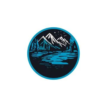 Mountain and river logo template. mountains vector icon Stock Illustration