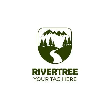 Mountain and river logo vector illustration design, landscape logo design Stock Illustration