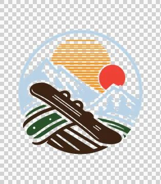 Mountain and snowboard with pine trees Stock-Illustration
